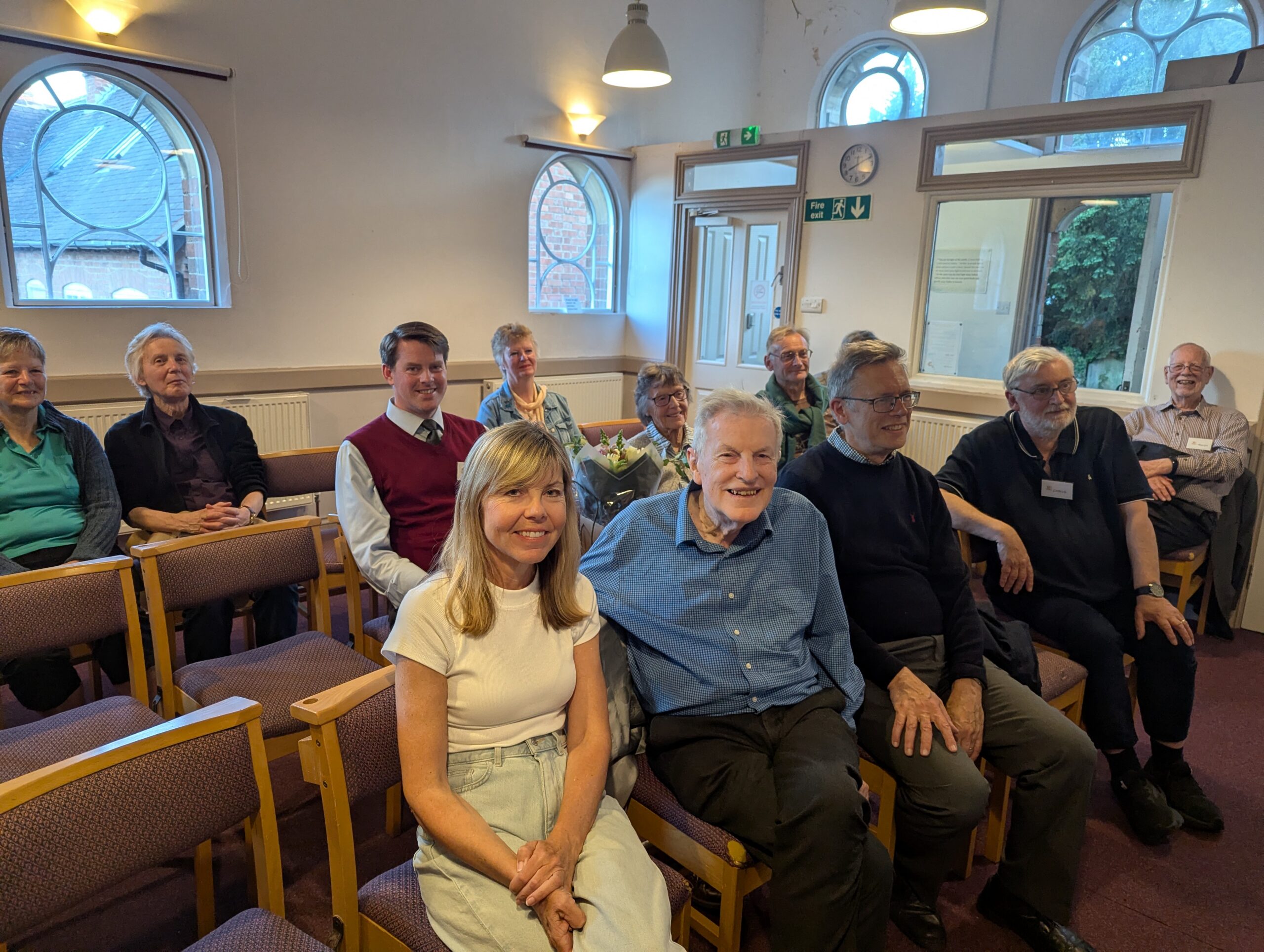 Smiling audience of people